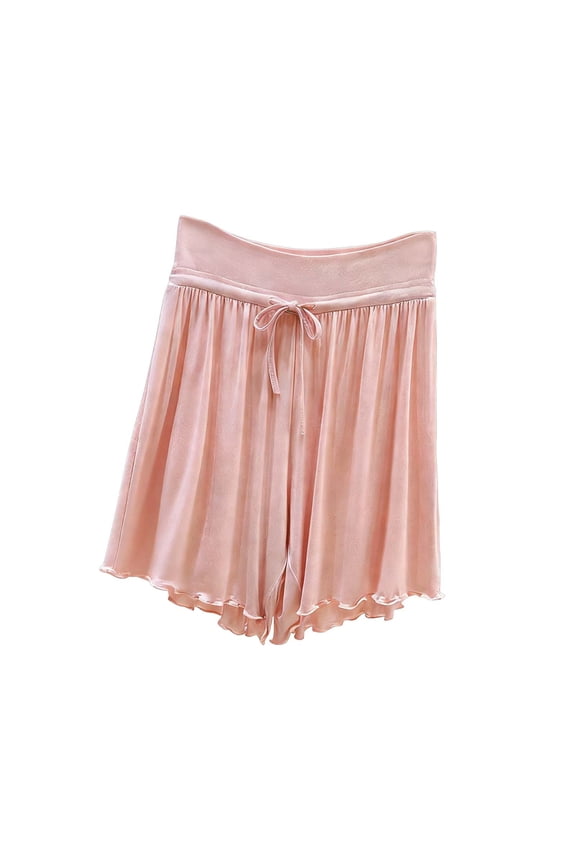 Womens Pajama Shorts Modal Soft Comfy Sleep Bermuda Shorts Ruffle Wide Leg Lounge Pj Bottoms with Drawstring