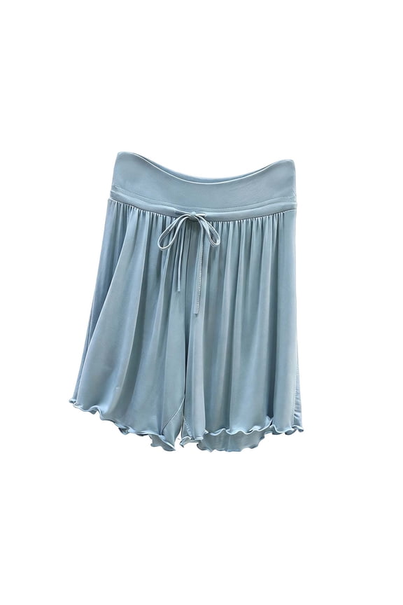 Womens Pajama Shorts Modal Soft Comfy Sleep Bermuda Shorts Ruffle Wide Leg Lounge Pj Bottoms with Drawstring