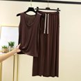 thumbnail image 1 of Womens Pajama Shorts Sets New Fashion Women's Solid Color Round Neck High Waist Half Length Skirt Pajama Set Coffee Xl, 1 of 3