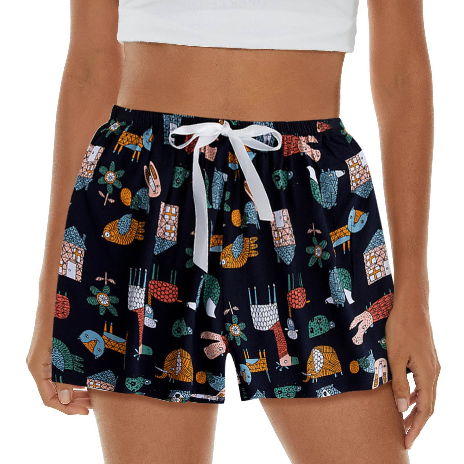 Womens Pajama Shorts Soft Sleep Shorts Lightweight Printed Bow Elastic
