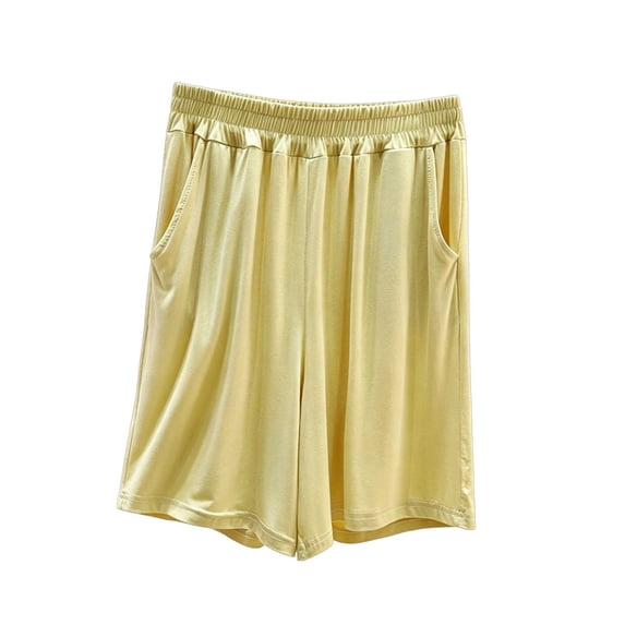 Womens Pajama Shorts Stain Summer Boxer Shorts for Women Elastic Waist Comfy Pajama Shorts with Pockets Casual Soft Home Bottoms Yellow XXL