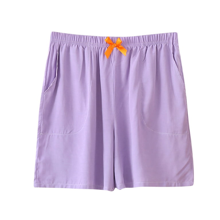 Womens Pajama Shorts Summer Casual Loose Wide Leg Lounge Shorts for Women  Homewear Comfy Pj Short Solid Sleepwear (XX-Large, PurpleA)