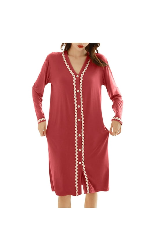 Womens Pajama Skirt Women Housecoat Lightweight Button Front Robe House Coat Long Sleeve Short Bathrobes Soft Nightgown Pajamas Lady L
