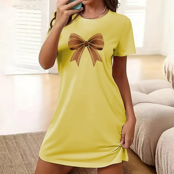 Womens Pajama Womens Nightgowns & Sleepshirts Women's Pjs Women's Oversized Short Nightgown Fashion Chest Print Short Sleeve Nightdress