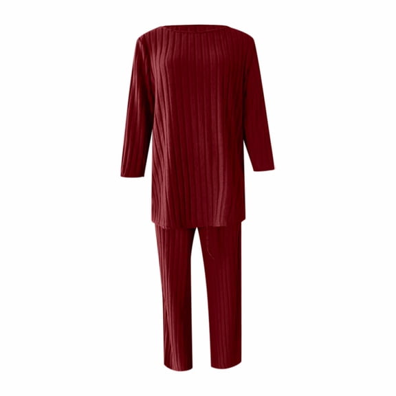 Womens Pajamas 2 Pcs Lounge Sets Matching Sweat Suit Solid Sweater Long Pants Set Color: RD2 Size: XXXS