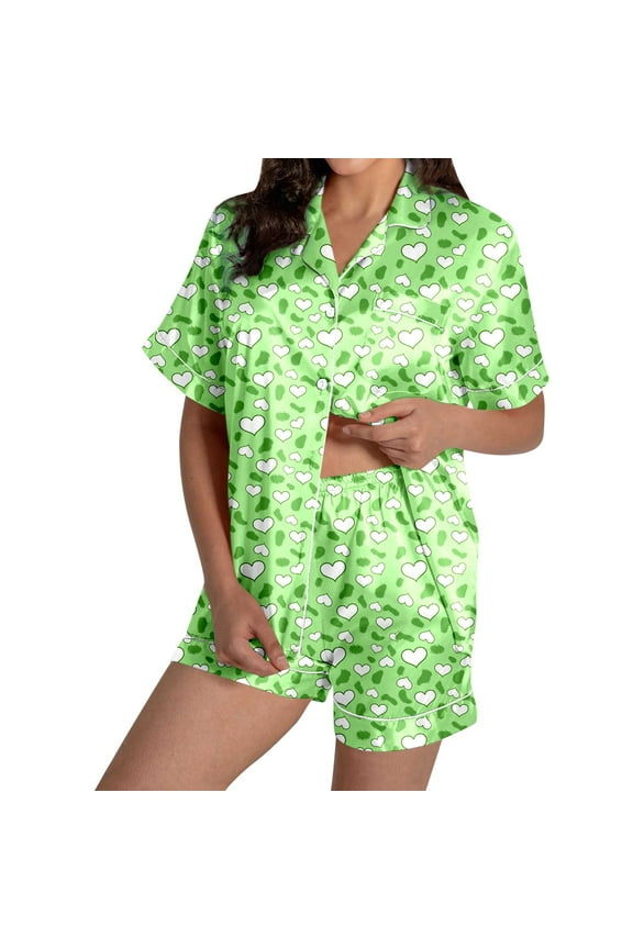 Womens Pajamas 2 Piece Chic Leopard Print Sleepwear Satin Button Down Top and Casual Lounge Shorts Dark Purple XXL