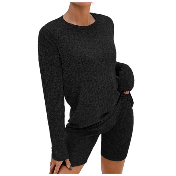 Womens Pajamas 2 Piece Short Sets Ribbed Knit Matching Set Outfits Loose Loungewear Sweater