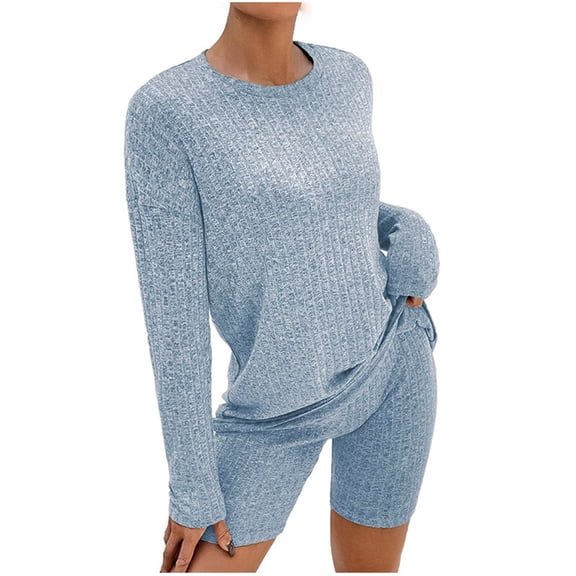 Womens Pajamas 2 Piece Short Sets Ribbed Knit Matching Set Outfits Loose Loungewear Sweater