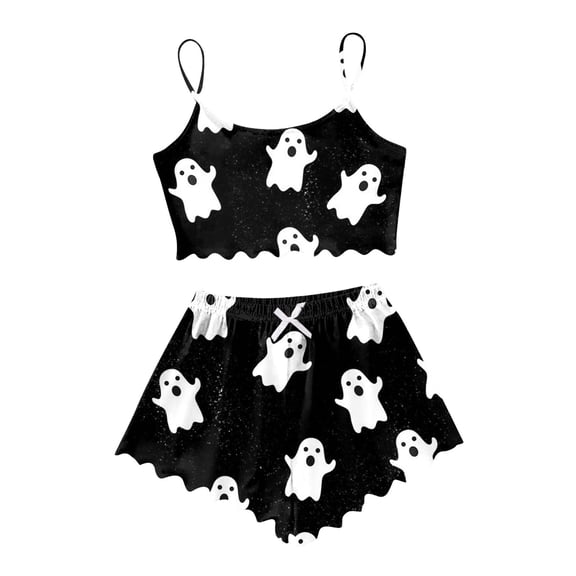 Womens Pajamas Cartoon Print Homewear Shorts Set Comfortable Leisure Nightwear White Women's Sleepwear S