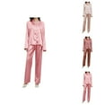 thumbnail image 1 of Womens Pajamas – Comfy Button Pajama Shorts Women's Pajama Set Silk Pajama Set 2 Piece Satin Pajama Long Sleeve Button Down Casual Suit With Pants, 1 of 4