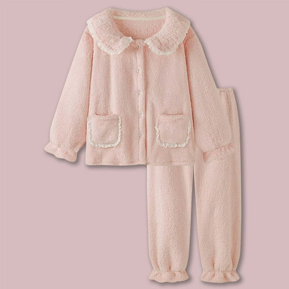 Womens Pajamas Fall Fashion Women Solid Color Casual Comfortable Button Long Sleeve Pants Pajama Sets Pjs Sets for Women Ladies Pajamas Sets Winter Pajamas for Women