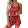 thumbnail image 1 of Womens Pajamas Lightweight Heart Printed Sleeveless Camisole Soft Slip and Loose Straight Leg Shorts Home Sleepwear 2 Pieces Outfits for Valentine's Day A-Red L, 1 of 4