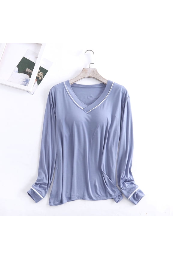 Womens Pajamas Long Sleeve Sleep T Shirt Basic Layer Stretchy Shirts Neck Pajama Top