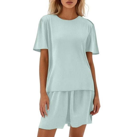 Womens Pajamas Loungewear 2 Piece Sleepwear Short Sleeve Pullover Tops Outfits Summer Fall Casual Loose Lounge Sets Pj Matching Sets (Green,XXL)