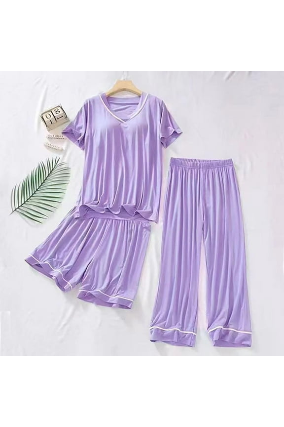 Womens Pajamas Petite Pajama Set Petite Length Top Wide Leg Pants