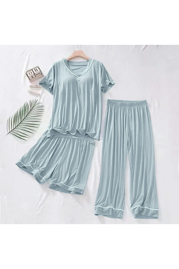 Womens Pajamas Petite Pajama Set Petite Length Top Wide Leg Pants