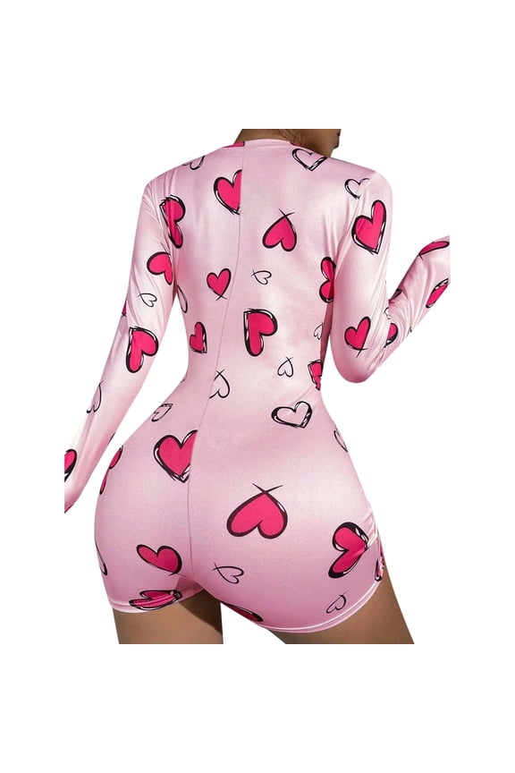 Womens Pajamas Plaid Print Long Sleeve Button Front Sleep Romper Nighty for Women,Red,M