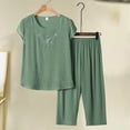 thumbnail image 1 of Womens Pajamas Plus Size Set Short Sleeved 3/4 Length Pants Two Piece for Middle and Elderly People Home Wear., 1 of 6
