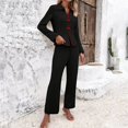 thumbnail image 1 of Womens Pajamas Ribbed Pajama Sets for Women Pullover V Neck Long Sleeve Sleepwear Matching Comfy Long Pants Outfits, 1 of 4