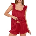 thumbnail image 1 of Womens Pajamas Set 2 Piece Ruffle Pj Soft Tank Top and Shorts Sleepwear Set Bridal Pajama for Women Set 2XL, 1 of 5
