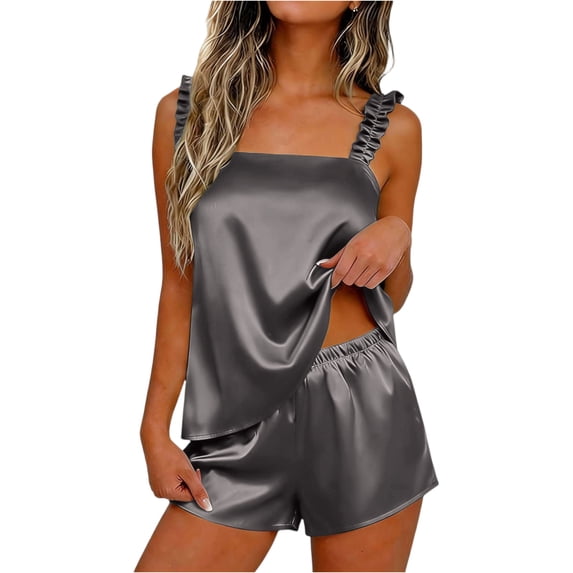 Womens Pajamas Set 2 Piece Ruffle Pj Soft Tank Top and Shorts Sleepwear Set Bridal Pajama for Women Set