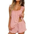 thumbnail image 1 of Women Pajamas Set 2 Piece Ruffle Pj Soft Tank Top and Shorts Sleepwear Set, 1 of 7