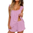 thumbnail image 1 of Womens Pajamas Set 2 Piece Ruffle  Soft Tank Top and Shorts Sleepwear Set Bridal Pajama for Women Set, 1 of 7
