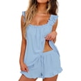 thumbnail image 1 of Womens Pajamas Set 2 Piece Ruffle  Soft Tank Top and Shorts Sleepwear Set Bridal Pajama for Women Set, 1 of 8