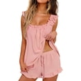 thumbnail image 1 of Womens Pajamas Set 2 Piece Ruffle  Soft Tank Top and Shorts Sleepwear Set Bridal Pajama for Women Set, 1 of 7