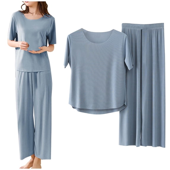 Womens Pajamas Set Casual Loose Short Sleeve Pullover Tops and Wide Leg Pants Sets Tracksuit Womens 2 Piece Outfits Summer