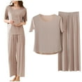 thumbnail image 1 of Womens Pajamas Set Casual Loose Short Sleeve Pullover Tops and Wide Leg Pants Sets Tracksuit Womens 2 Piece Outfits Summer, 1 of 5