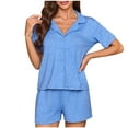 thumbnail image 1 of Womens Pajamas Set Lapel Collar 2 Piece Button Down Short Pjs Sets Soft Comfy Fall Solid Color Sleepwear Loungewear S-XL, 1 of 6