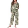 thumbnail image 1 of Womens Pajamas Set Long Sleeve Floral Pullover Tie Front Wide Leg Soft 2 Piece Loungewear XL White Floral, 1 of 5
