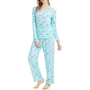 Womens Pajamas Set Long Sleeve Pjs Crew Neck Lounge Wear Fall Soft 2 Piece with Long Pants Sleepwear