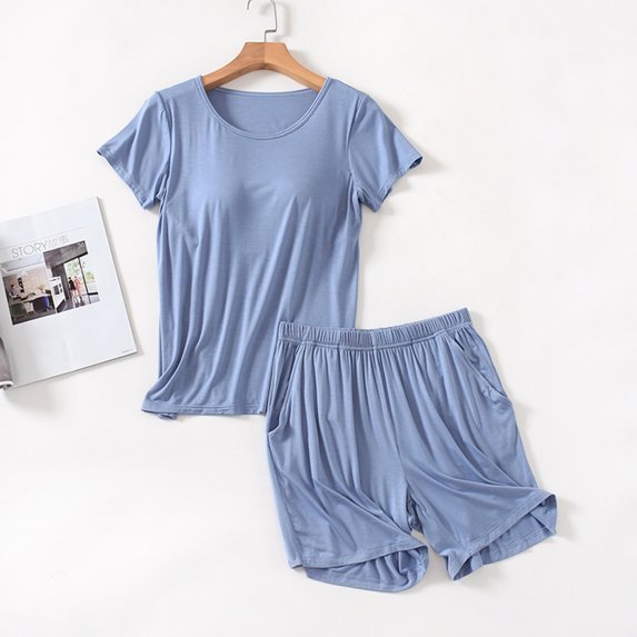 Womens Pajamas Set Lounge Sets Short Sleeve Sleepwear Soft Pjs Shorts Set with Pockets, Lounge Sets for Women Shorts Pajamas Set Short Sleeve Sleepwear