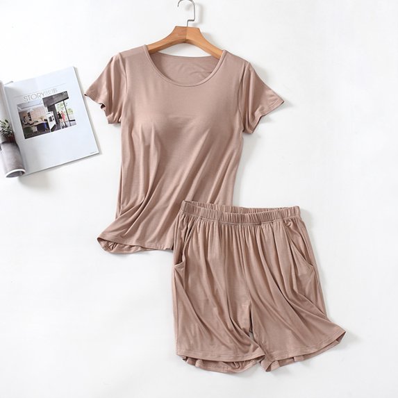 Womens Pajamas Set Lounge Sets Short Sleeve Sleepwear Soft Pjs Shorts Set with Pockets, Lounge Sets for Women Shorts Pajamas Set Short Sleeve Sleepwear