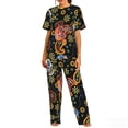 thumbnail image 1 of Womens Pajamas Set Loungewear Short Sleeve Top Long Pants Pj Sets with Pockets, Mexican Skull Paisley, 1 of 6