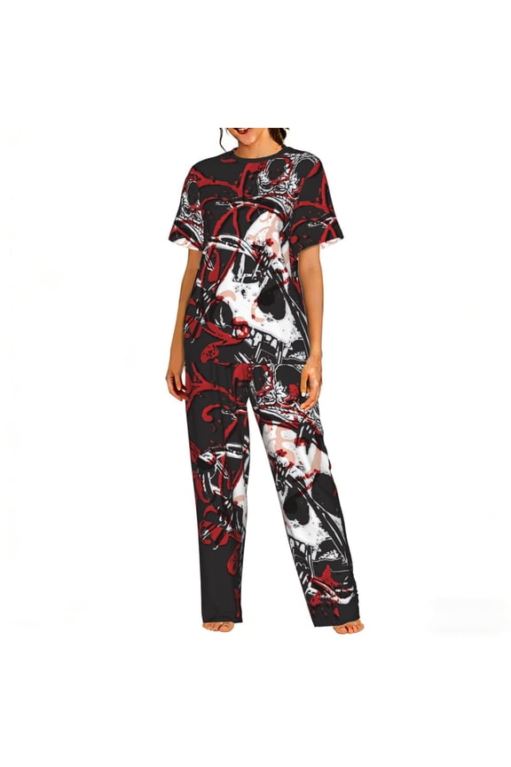 Womens Pajamas Set Loungewear Short Sleeve Top Pants Soft Sleepwear Pjs Sets, Gothic Crown Skull