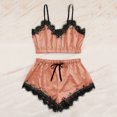 thumbnail image 1 of Womens Pajamas Set Plus Size Trendy V Neck Sleeveless Strap Nightwear Lace Trim Satin Cami Top Sleepwear Orange M, 1 of 3