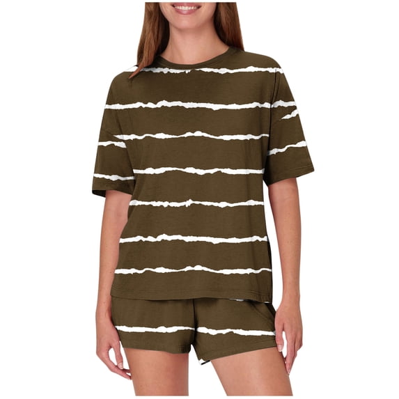 Womens Pajamas Set Short Sleeve Pajama Button Down Round Neck Short Sleeves Pj Sets Soft Loungewear Shirt and Boxer Pant