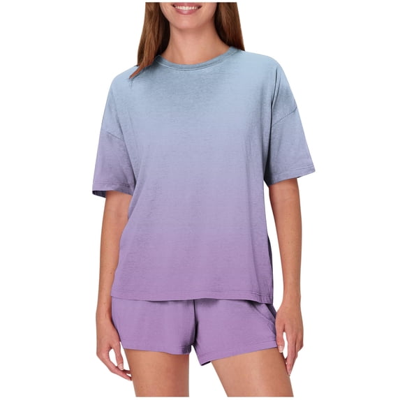 Womens Pajamas Set Short Sleeve Pajama Button Down Round Neck Short Sleeves Pj Sets Soft Loungewear Shirt and Boxer Pant