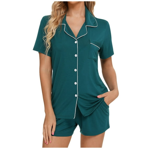 Womens Pajamas Set Short Sleeve Sleepwear Button Down Nightwear Shorts Soft Home Wear Sets