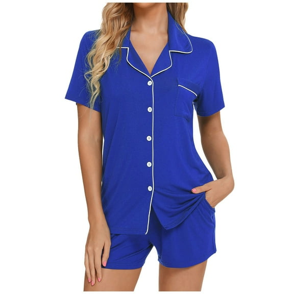 Womens Pajamas Set Short Sleeve Sleepwear Button Down Nightwear Shorts Soft Home Wear Sets