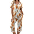 thumbnail image 1 of Womens Pajamas Set Short Sleeve V/Crew Neck Top with Capri Pants with Pockets Casual Sleepwear Pjs Loungewear Sets S-XXL, 1 of 7