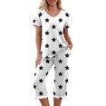 thumbnail image 1 of Womens Pajamas Set Short Sleeve V Neck Top with Capri Pants with Pockets Casual Sleepwear Pjs Loungewear Sets S-XXL, 1 of 6