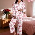 thumbnail image 1 of Womens Pajamas Set Valentine's Day Theme Print Long Sleeve Shirts Pants Casual Cozy Loungewear Nightwear 2 Piece Sets for Women Pink L, 1 of 9