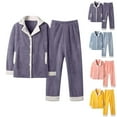 thumbnail image 1 of Womens Pajamas Set Winter Casual Lounge Cozy Long Sleeve Long Pants 2pcs Sets Solid Color V-Neck Sleepwear Comfy Pajamas, 1 of 4