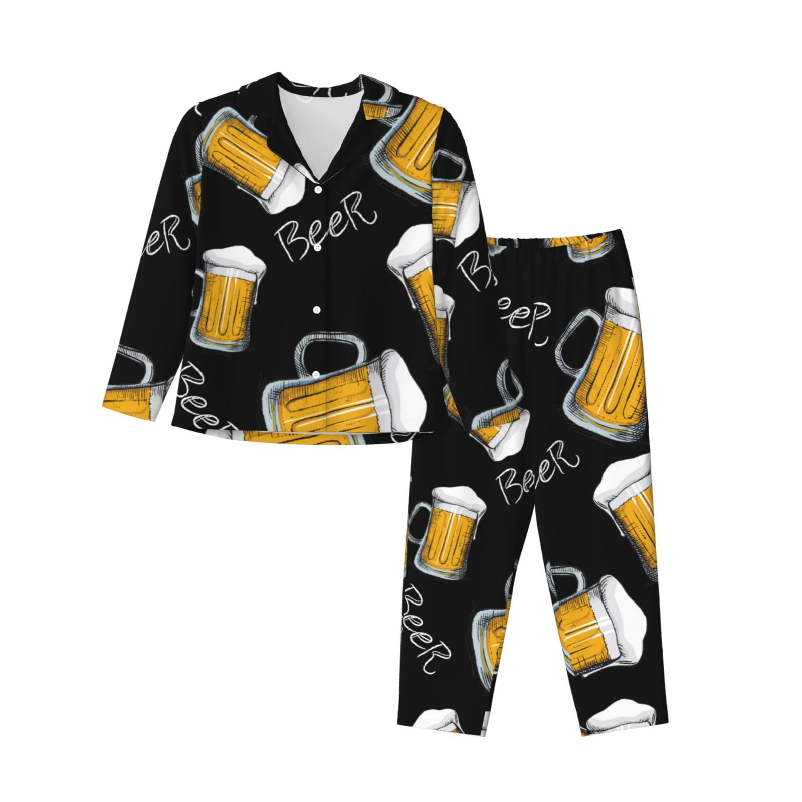 Womens Pajamas Sets 2 Pack - Cute Cartoon Beer Mug Long Sleeve ...