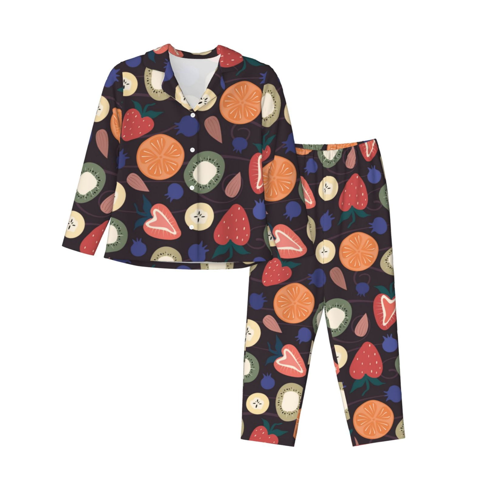 Womens Pajamas Sets 2 Pack - colorful cartoon fruits pattern Long ...