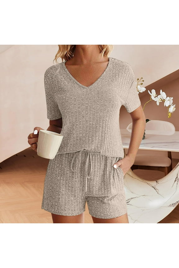 Womens Pajamas Sets 2 Piece Summer Tracksuits Ribbed Spring Outfits Matching Vacation Clothes Loungewear Swimwear Cover up Swimming Suits Women Bikini Juniors Swim Bottoms plus Size Bathing Suits